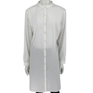 Jennifer Torosian White Long Button-Front Shirt Dress Mandarin Collar – Size M
